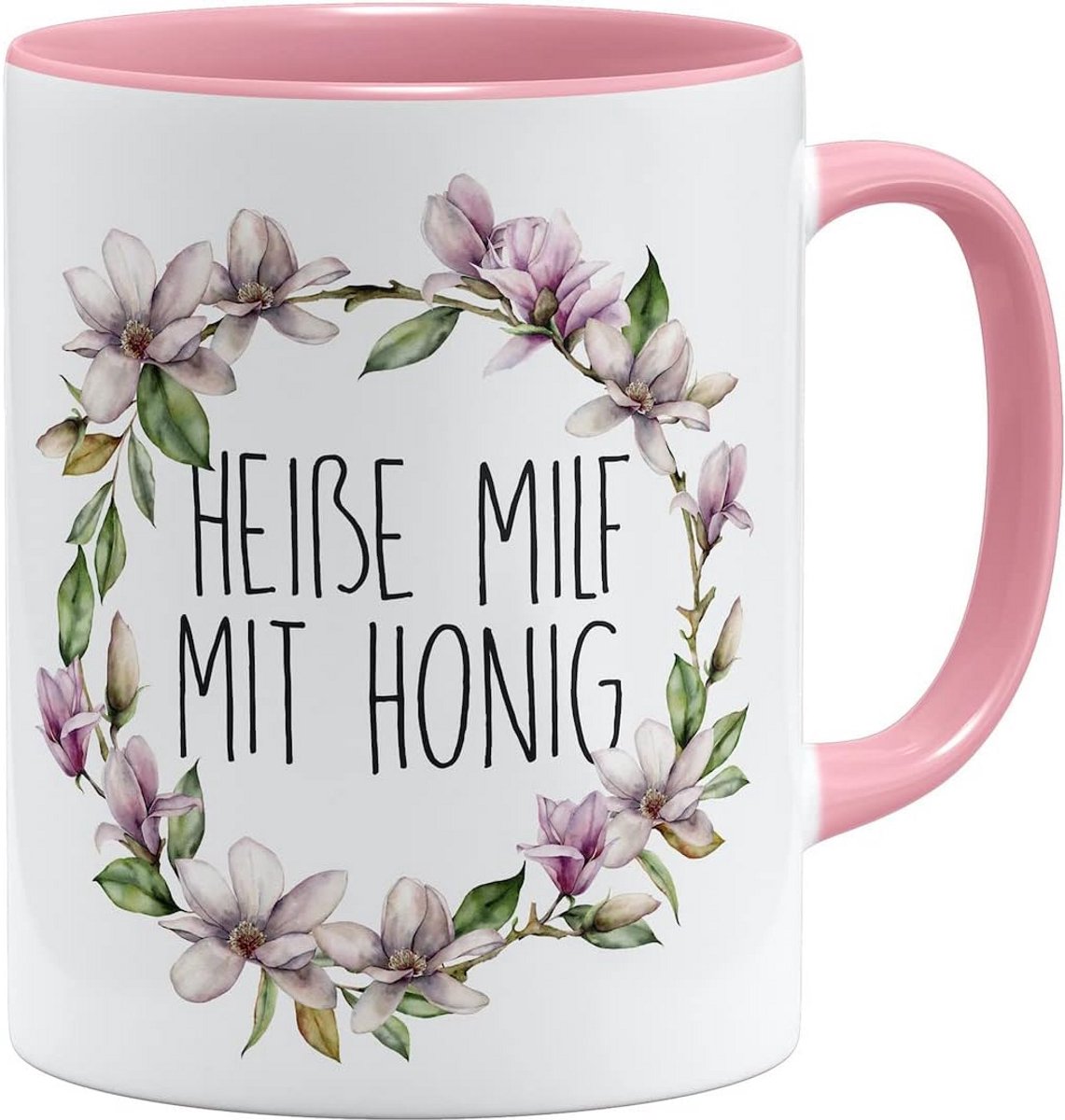 Grappige Mok met Tekst "Hot Milf with Honey" | Keramische Beker | 325ml | Zegt het op beide kanten | Roze