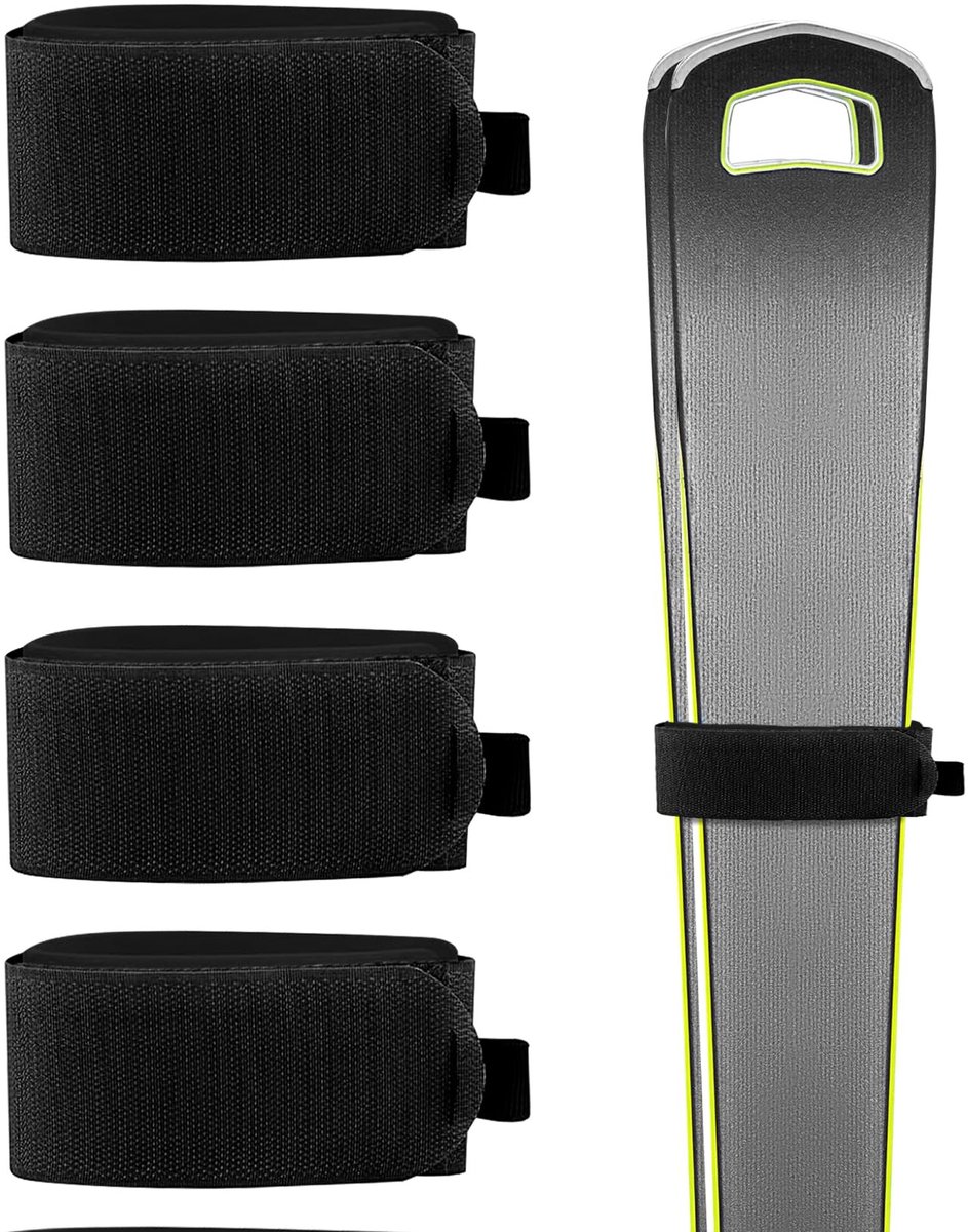 aladdien - Ski Ties - Ski Straps - Verstelbaar en Antislip - Zwart - Ski/Snowboard Transport - Padding - Voor Ski's en Stokken