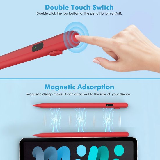 Vt products - Stylus Pen - Tablet Pen - LED Power Display - Rood - Universeel - Geschikt voor iPad/iPhone/Samsung/Tablets - Touchscreen Pen — afbeelding 2