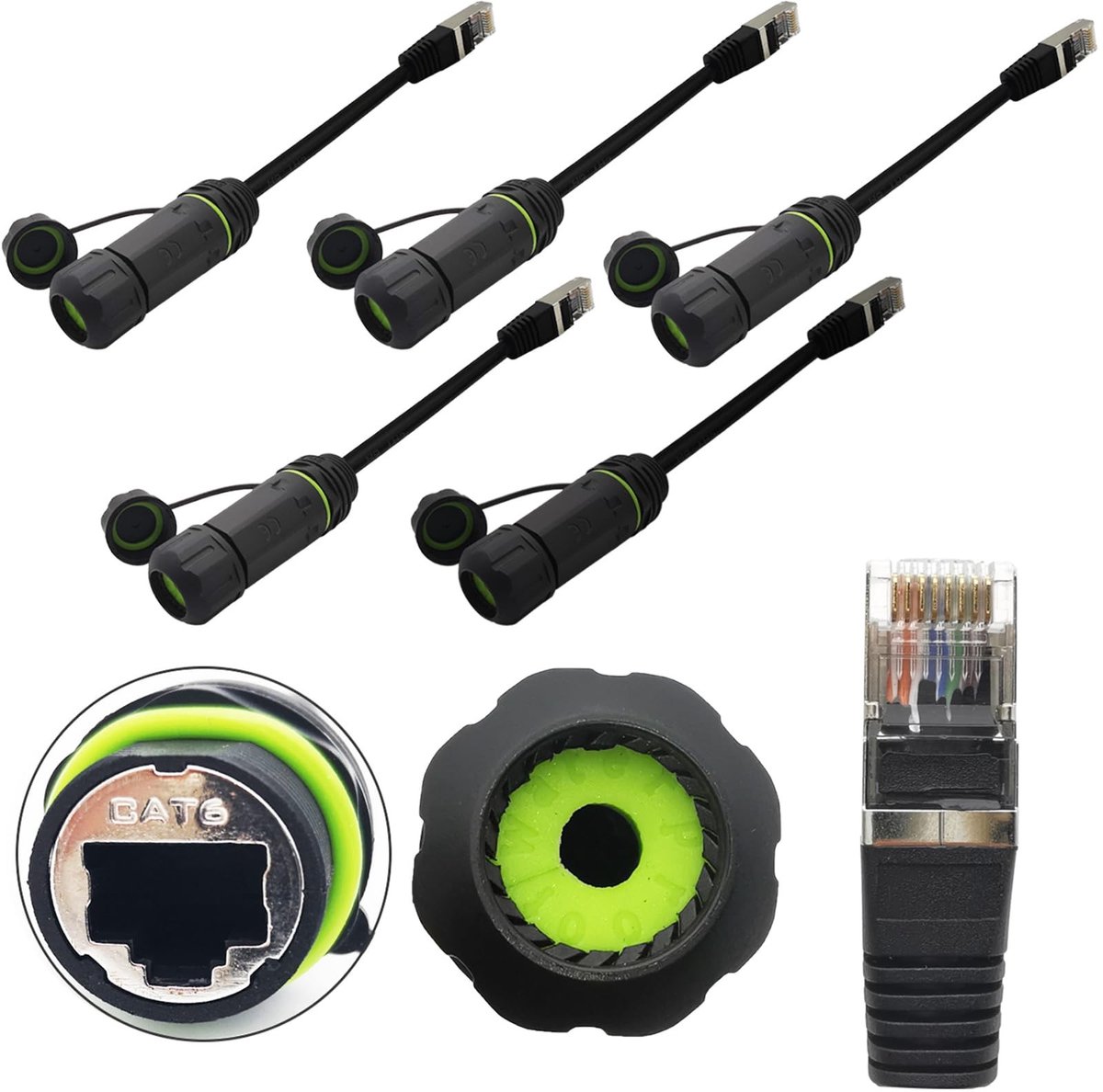 aladdien - RJ45 waterdichte connector - M20 Ethernet LAN-kabelconnector - IP68 buitengebruik - CAT6 verlengsnoer - 5 stuks - Geschikt voor netwerken