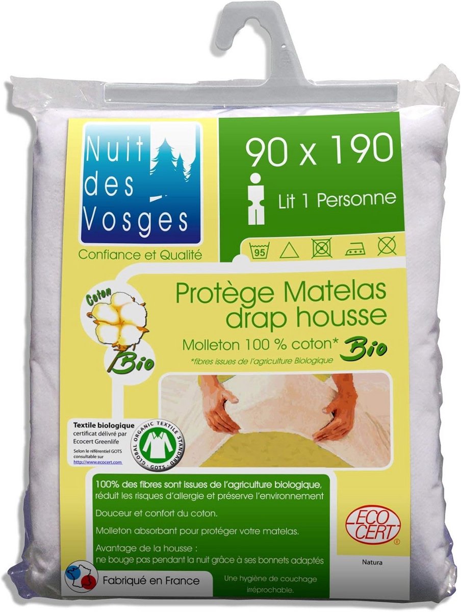 Molton Matrasbeschermer Biologisch Katoen 90x190 cm Wit