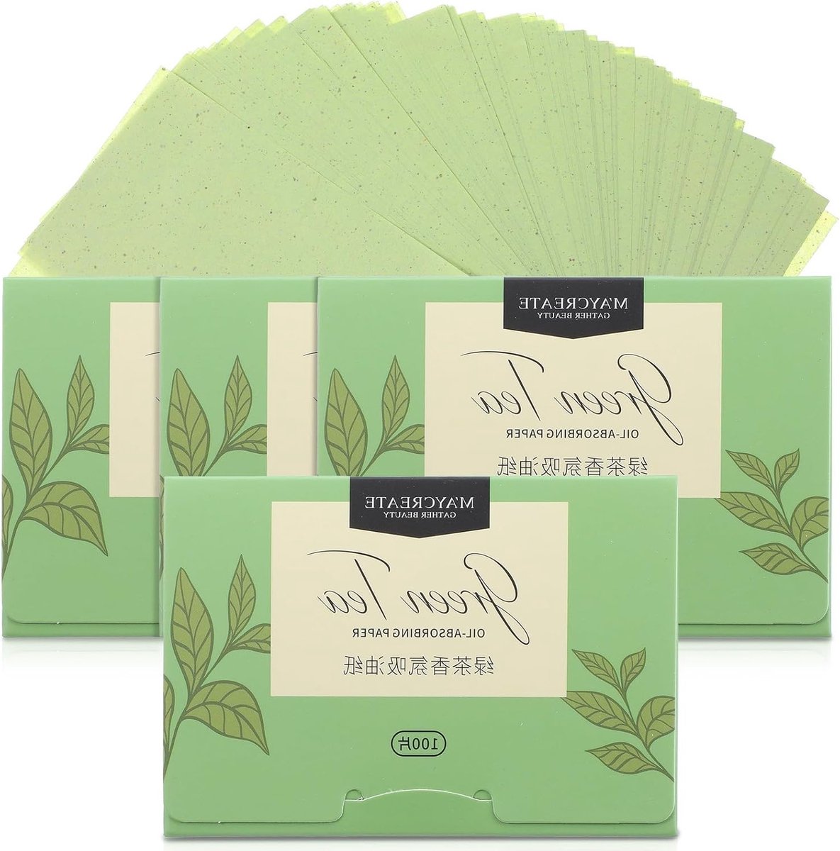400 Vellen Olieabsorberend Papier voor Gezicht - Groene Thee Oliecontrole Bladen voor Make-up, Vette Huid en Glansverwijdering 9.1x6
