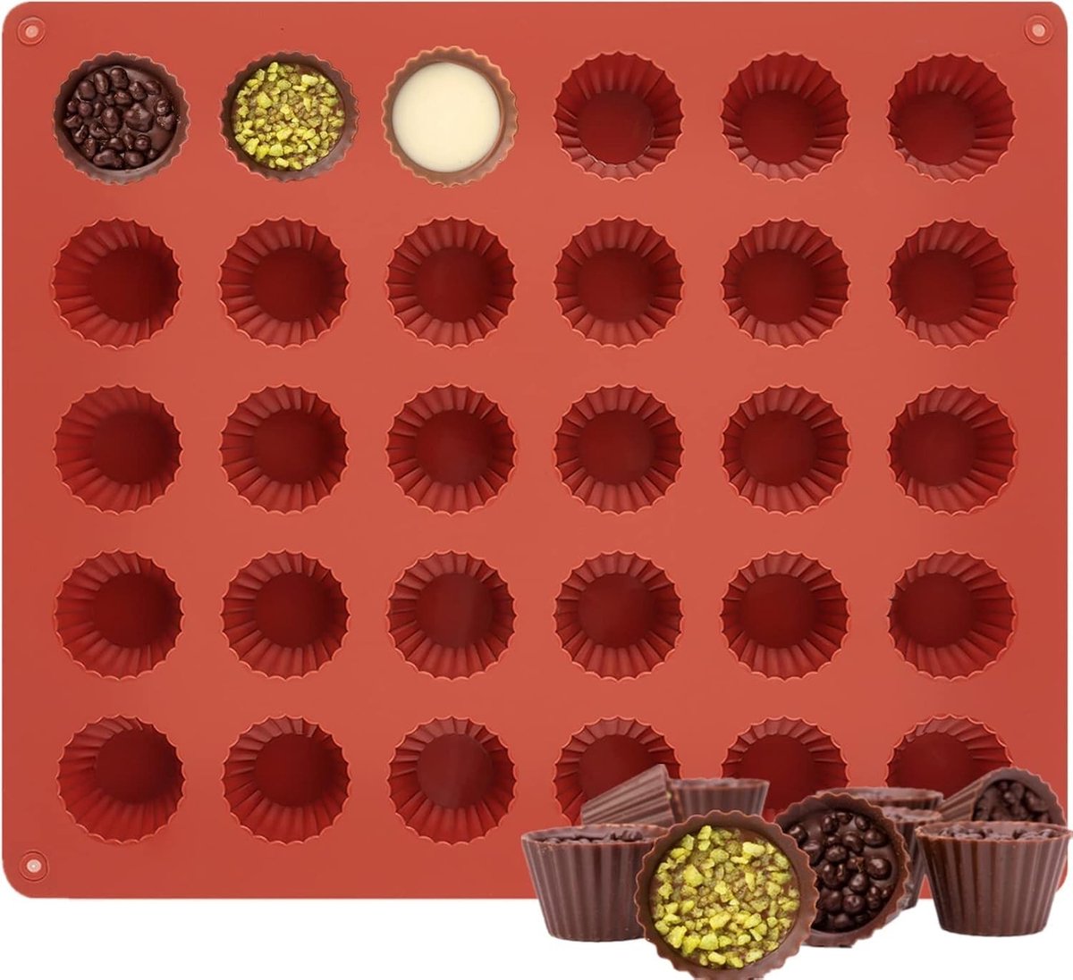 ONF3 - Siliconen mal voor chocolade - 30 vakjes - Antiaanbaklaag - Snoepvormen - Geschikt voor DIY chocolade en pralinage - Siliconen mal 1 stuk