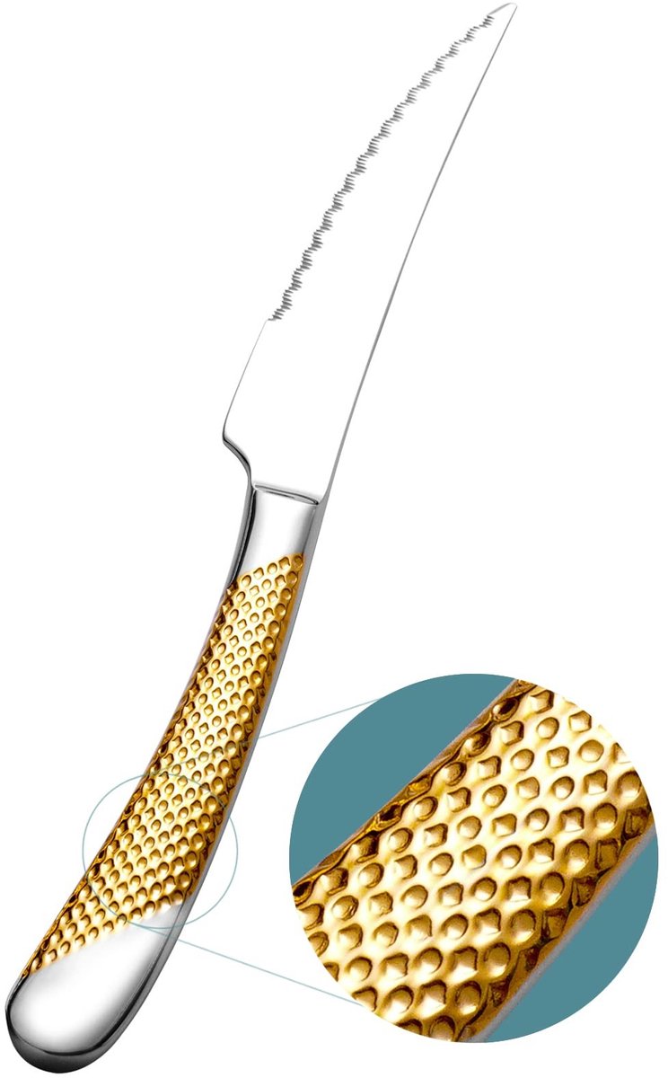 aladdien - Ultra-Sharp 2-in-1 Gecanneleerd Gesmeed Mes - 6-Delige Set - Gemaakt van Roestvrij Staal - Perfect voor Diner en Biefstuk - Ideaal voor F..