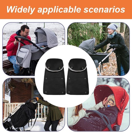 Kinderwagen Mof - Handwarmer Stuur - Baby Wandelingen - Waterdicht Fleece - One Size - Zwart — afbeelding 5