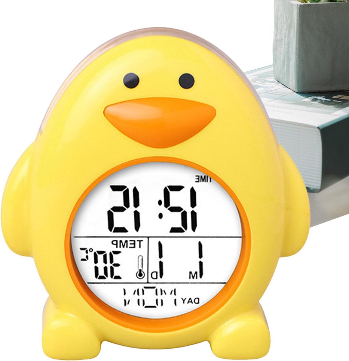 Kinderklok - Cartoon wekker - Kamer decoratie - Stil uurwerk - 9 cm breed - Geel