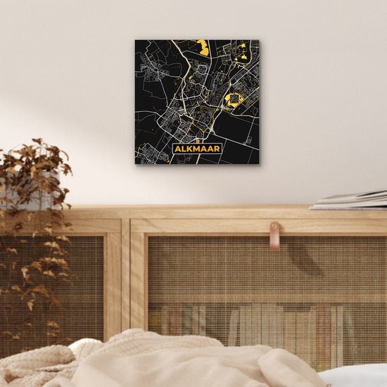 Décoration murale Métal - Peinture Aluminium - Carte - Alkmaar - Or - Zwart - 20x20 cm