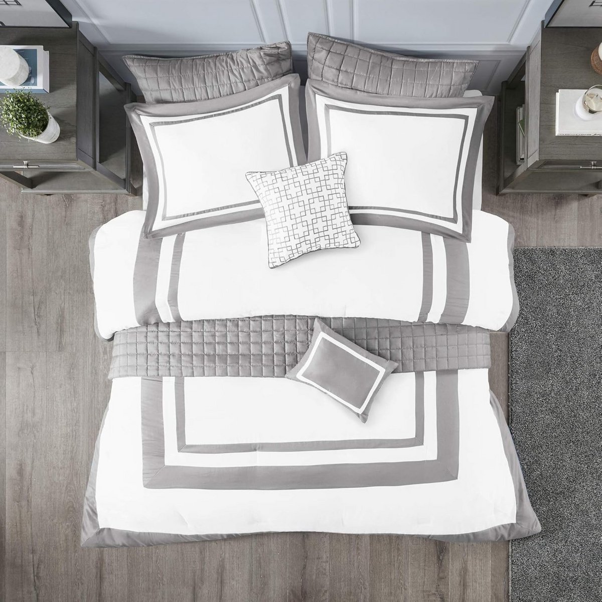 Dekobedding Set - Dekobedden Set - Slaapkamer Decoratie - Kleurenblok & Gewatteerd - Cal King - Grijs