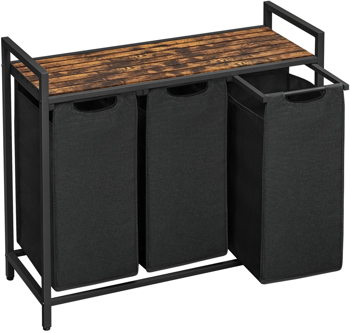 Innovastore Wasmand kast - Wasmand - Wasmand 3 vakken - Wassorteerder - Uitschuifbaar met plank - 114 liter - Zwart-Bruin