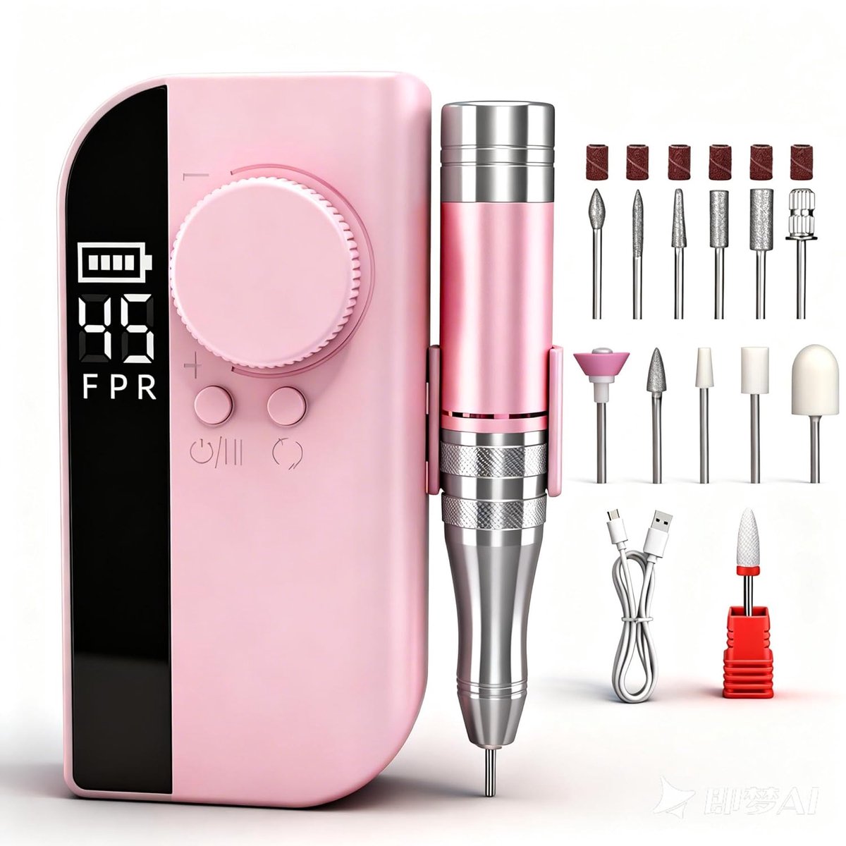 Elektrische Nagelboor 40000 RPM - Draagbaar Oplaadbaar E-File Set met 2400mAh Batterij - LCD Display & 6 Opzetstukken - Professioneel Manicure Pedicure Tool voor Salon & Thuis - Roze - 1 Set