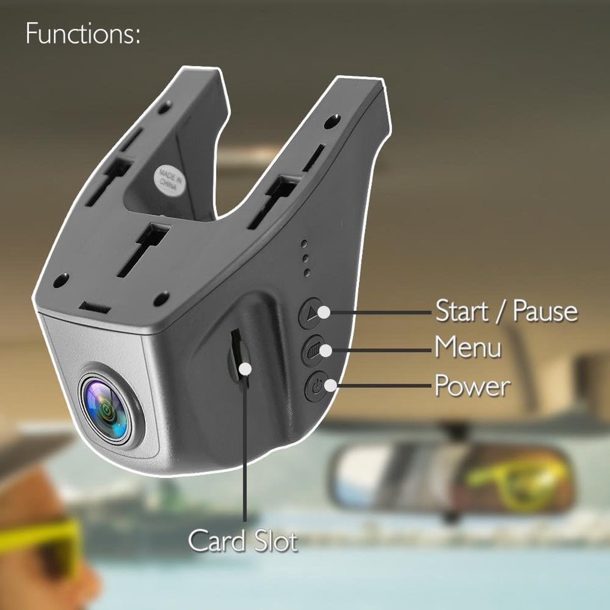 Dashcam auto met G-sensor, full HD autocamera met 170° groothoek, met SD-kaartondersteuning, bewegingsdetectie, dashcamera voor Android, USB, parkeerbewaking, voor of achter, zwart – foto 3