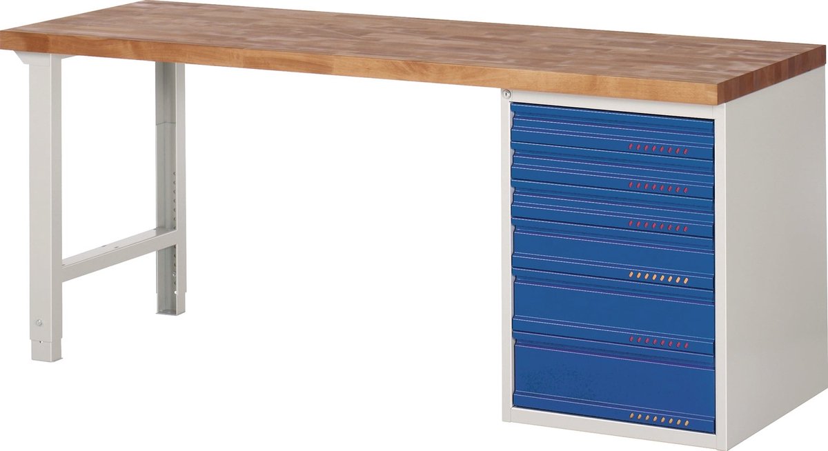 Werkbank Ser.BK 650 B2000xT700xH840mm Buche lichtgrau/blau 6 Schubl.TECWERK
