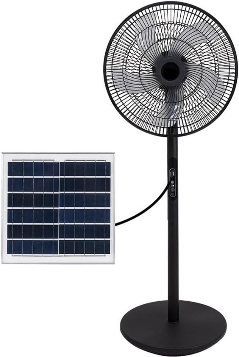 Krachtige Zonne-Ventilator Zwart 30W met 5 Bladen en USB Opladen