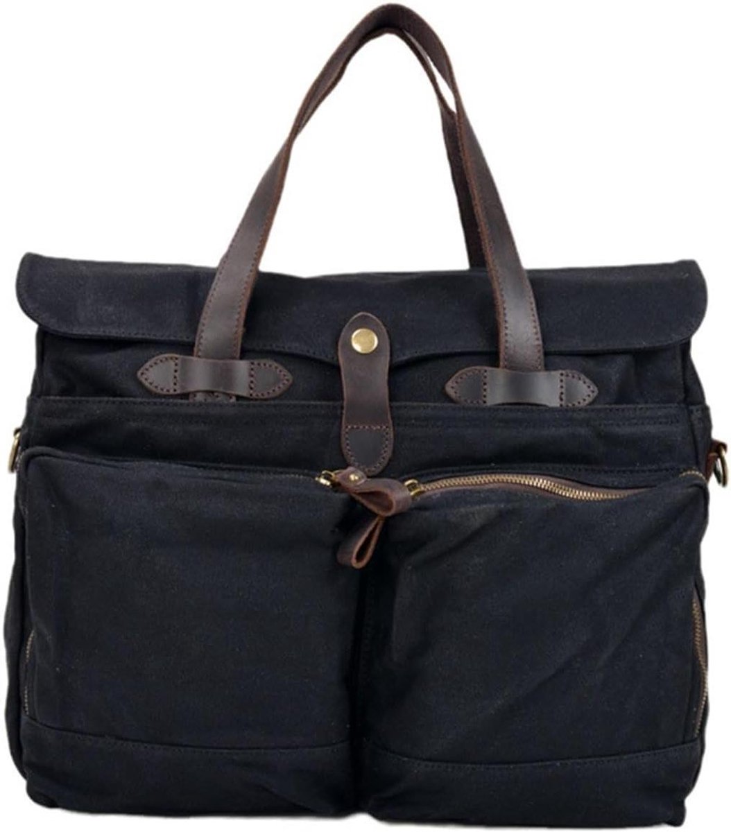 Motorfiets Tas - Zadeltas Heren - Spullen Vervoeren - Waterdicht Canvas Leer - 41x10x30 cm - Zwart