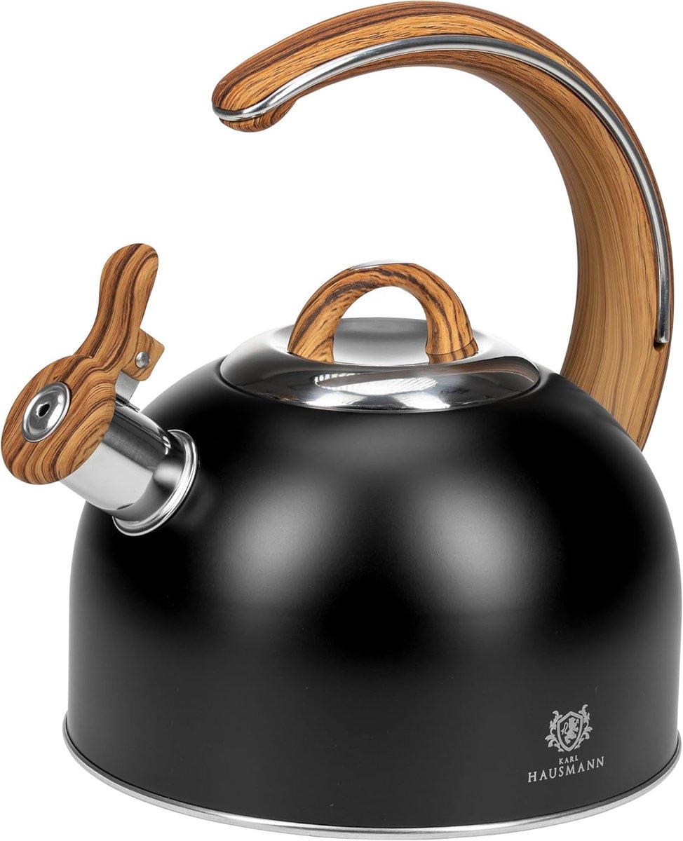 Waterkoker met Fluitje - Theepot Roestvrijstaal - Water Koken - Geschikt voor Alle Vuren - 3 Liter - Zwart