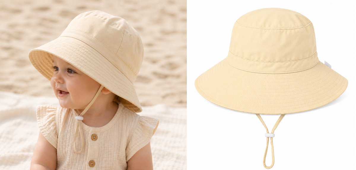 Zonnehoedje Baby Warm beige - Vanille Beige - met UV Bescherming – Maat 48/50 – Voor 6 tot 18 Maanden