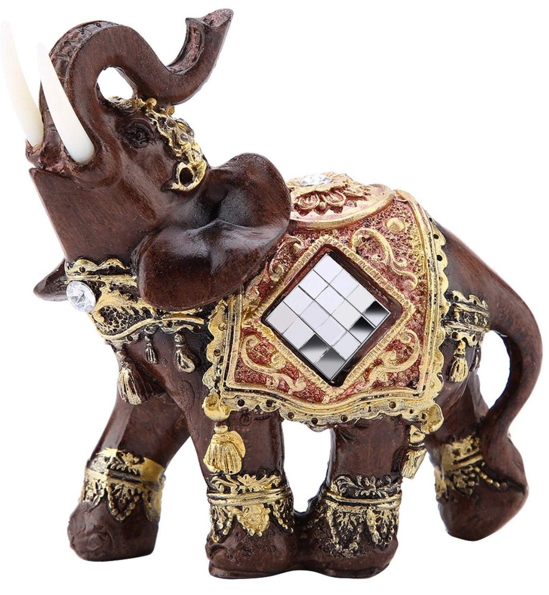 aladdien - Feng Shui Olifant Standbeeld - Lucky Wealth - Houten Sculptuur - Desktop Decoratie - Geluk Beeldje - Rijkdom - Geschikt voor Thuis en Kan...