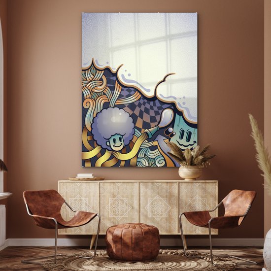 ® Glasschilderij 120x160 cm - Schilderij acrylglas - Een gedachtengang in creatieve uitdrukkingen in urban art - Foto op glas - Muurdecoratie woonkamer - Wanddecoratie slaapkamer - Schilderijen