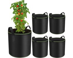 Kweekzakken - Kweekzakje - KweekzakjePlantzakken - Niet-geweven Kweekzakken - 5 gallon (ongeveer 20 liter) - Met handvatten - Geschikt voor bloemen, aardbeien, aardappelen, tomaten en andere planten - Zwart - 5 stuks