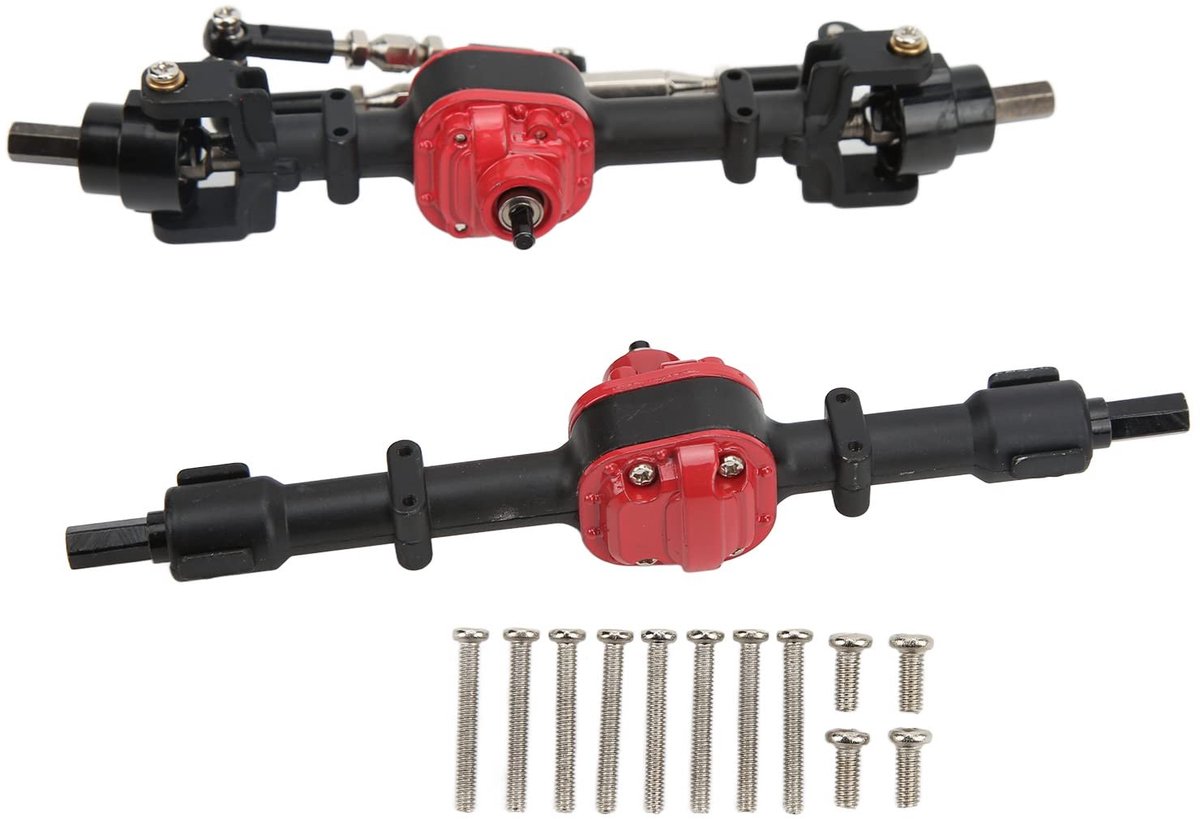 Qqmora RC Auto Metalen Voor- en Achteras Set voor MN D90 D91 1/12 RC Truck - Zwart Rood