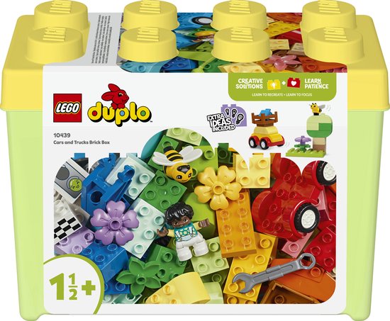 LEGO® DUPLO® Classic Auto's en vrachtwagens in opbergdoos educatief speelgoed, voertuigspeelset voor peuters vanaf 18 maanden, speelgoed om de fijne motoriek te ontwikkelen 10439