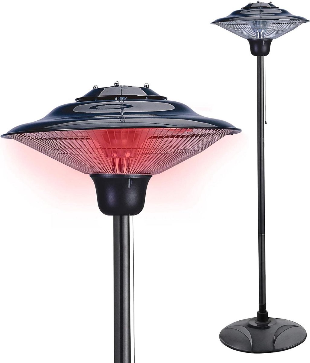 Elektrische Terrasverwarmer - Staande Verwarming - Buiten Zitten - Spatwaterdicht IP34 - Hoogte 200 cm - Zwart