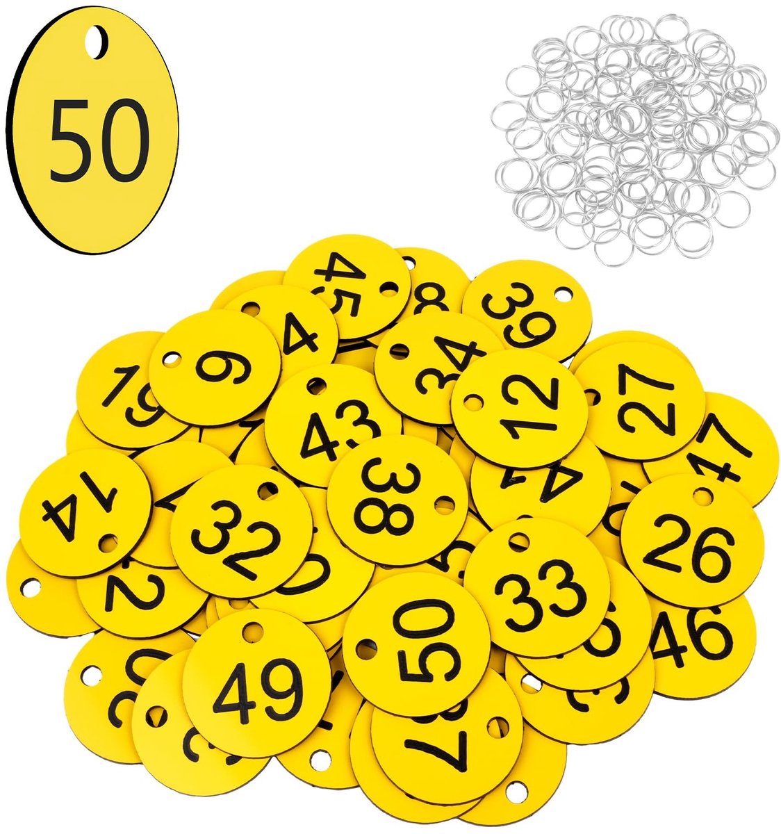 aladdien - Nummerlabels - Identificatie - 50 Stuks Gele Plastic Labels - Perfect voor Lockers en Organisatie - Handige Labeling - Zorgt voor Duideli...