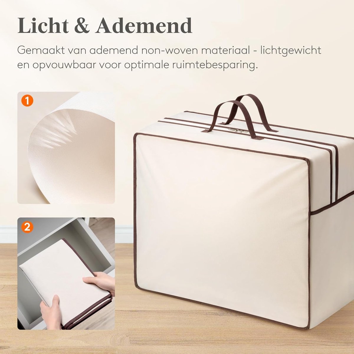 Opbergzakken - Beddengoed opbergers - Kleding opbergen - Versterkte handgrepen - 75 liter - Ivoorwit