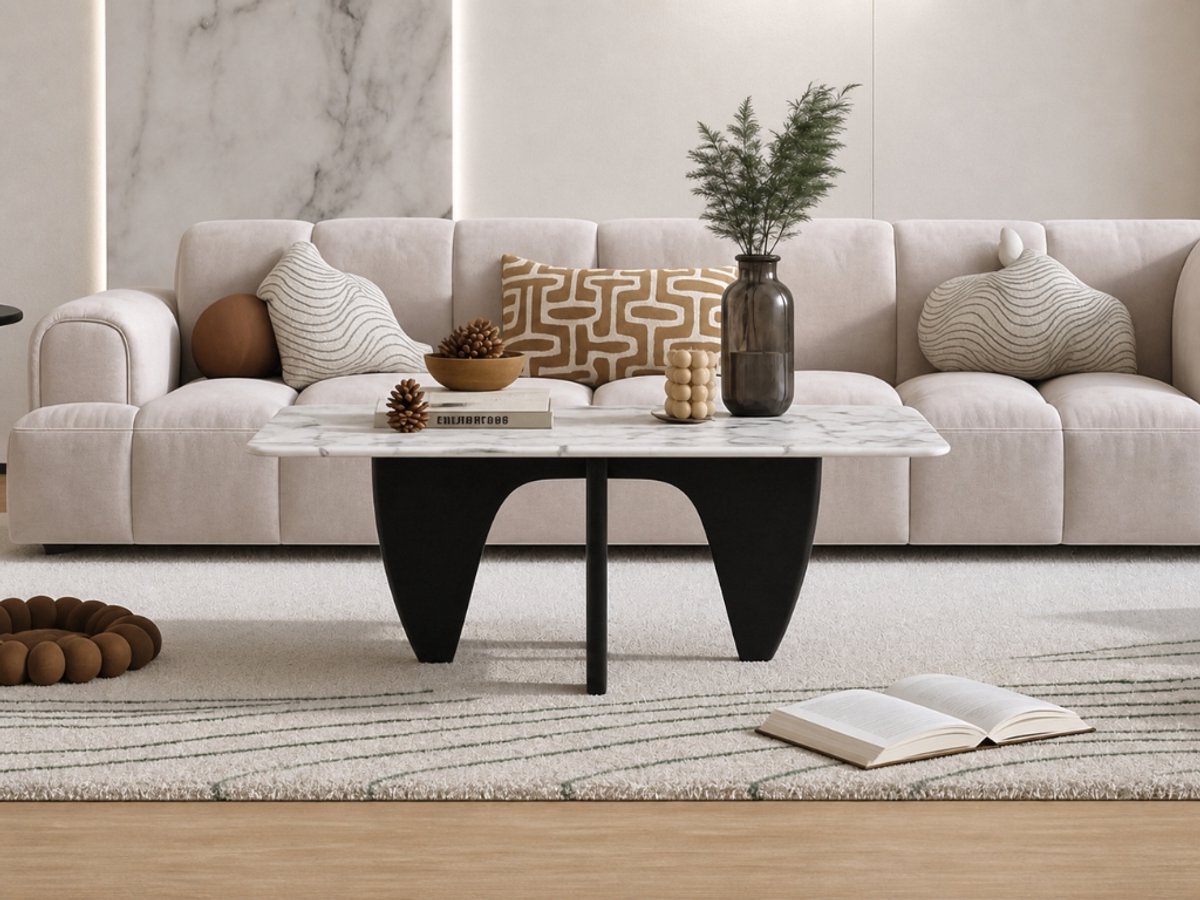Salontafel Zwart Hout – Vierkant Marmer – Coffee Table - Tafel