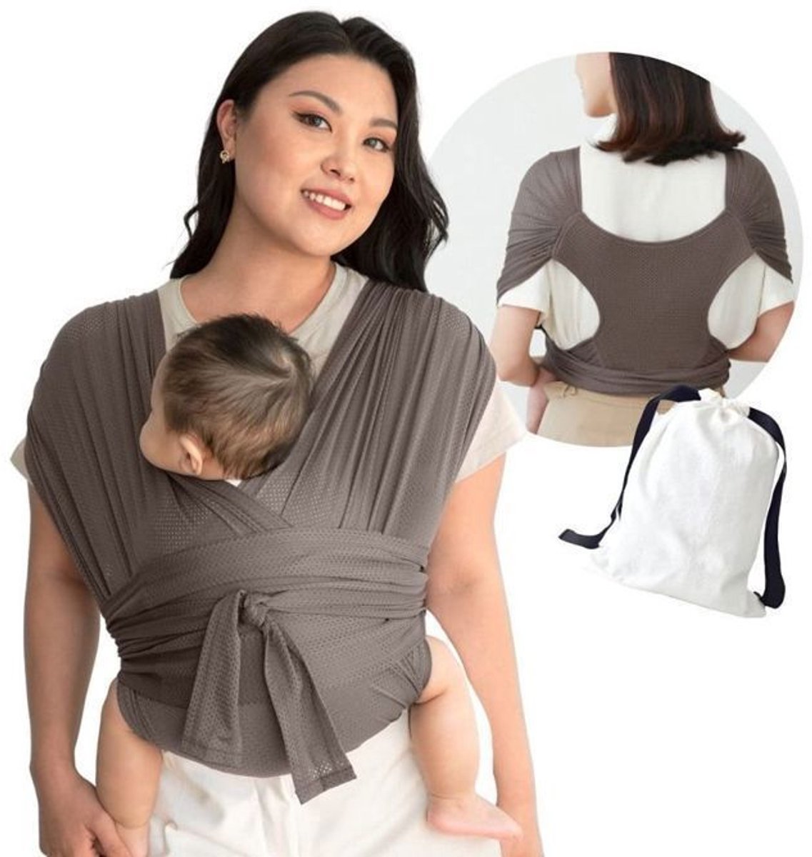 Verstelbare universele babydrager, enkel stuk, ademend mesh-materiaal - bruin, maat M