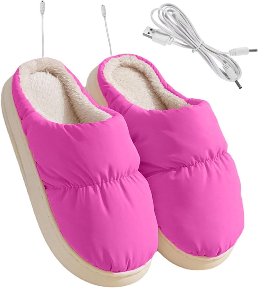 Verwarmde Pantoffels - Voetwarmers - Warm Blijven - Snelle Verwarming - 30 cm Zool - Felroze