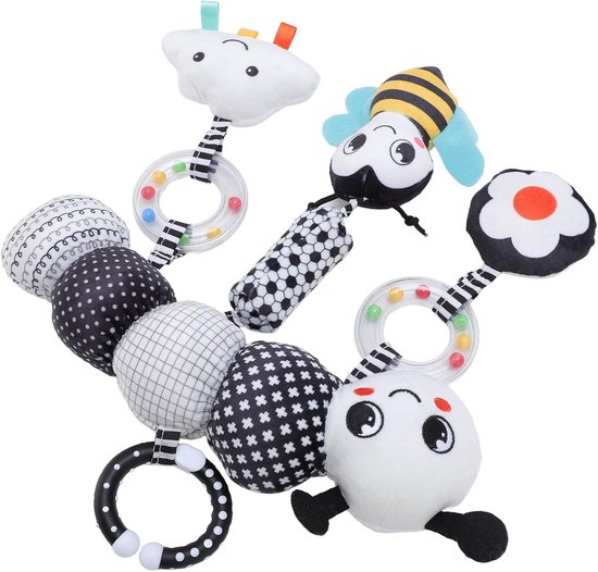 Bedhangspeeltje - Pluche dier - Baby entertainment - Zachte pluche stof - 25 cm lengte - Zwart-wit — afbeelding 4