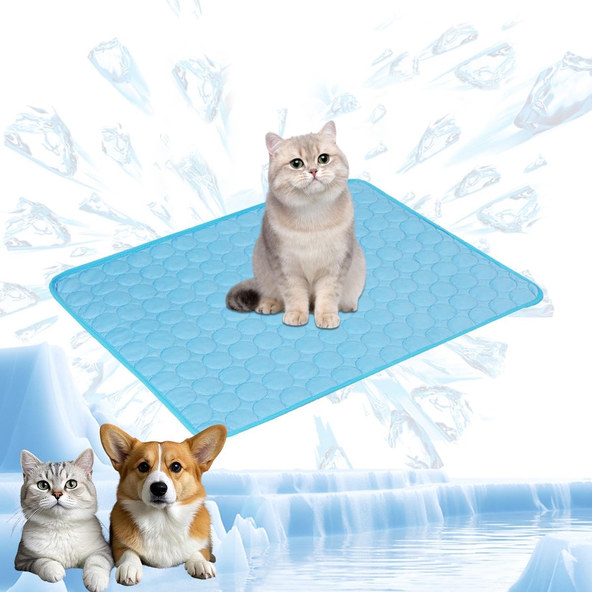 VHV - Koelmatten - Koelmatten voor honden - Koelmat voor honden en katten tijdens warm zomerweer - Koele en duurzame huisdiermat - Accessoire voor thuis en op reis - 62 x 50 cm - M - Blauw