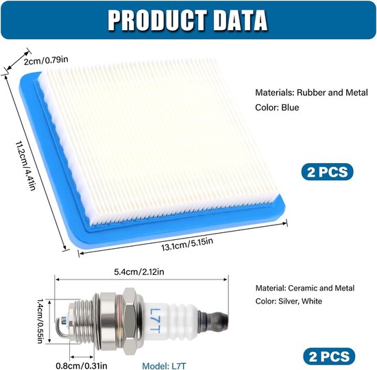 4 stuks - inclusief 2 Grasmaaier Luchtfilter en 2 Bougie - Grasmaaier Bougie- 491588S Luchtfilterpatroon- Compatibel met Briggs en Stratton 491588 491588S 4915885 399959 PT15853 — afbeelding 5