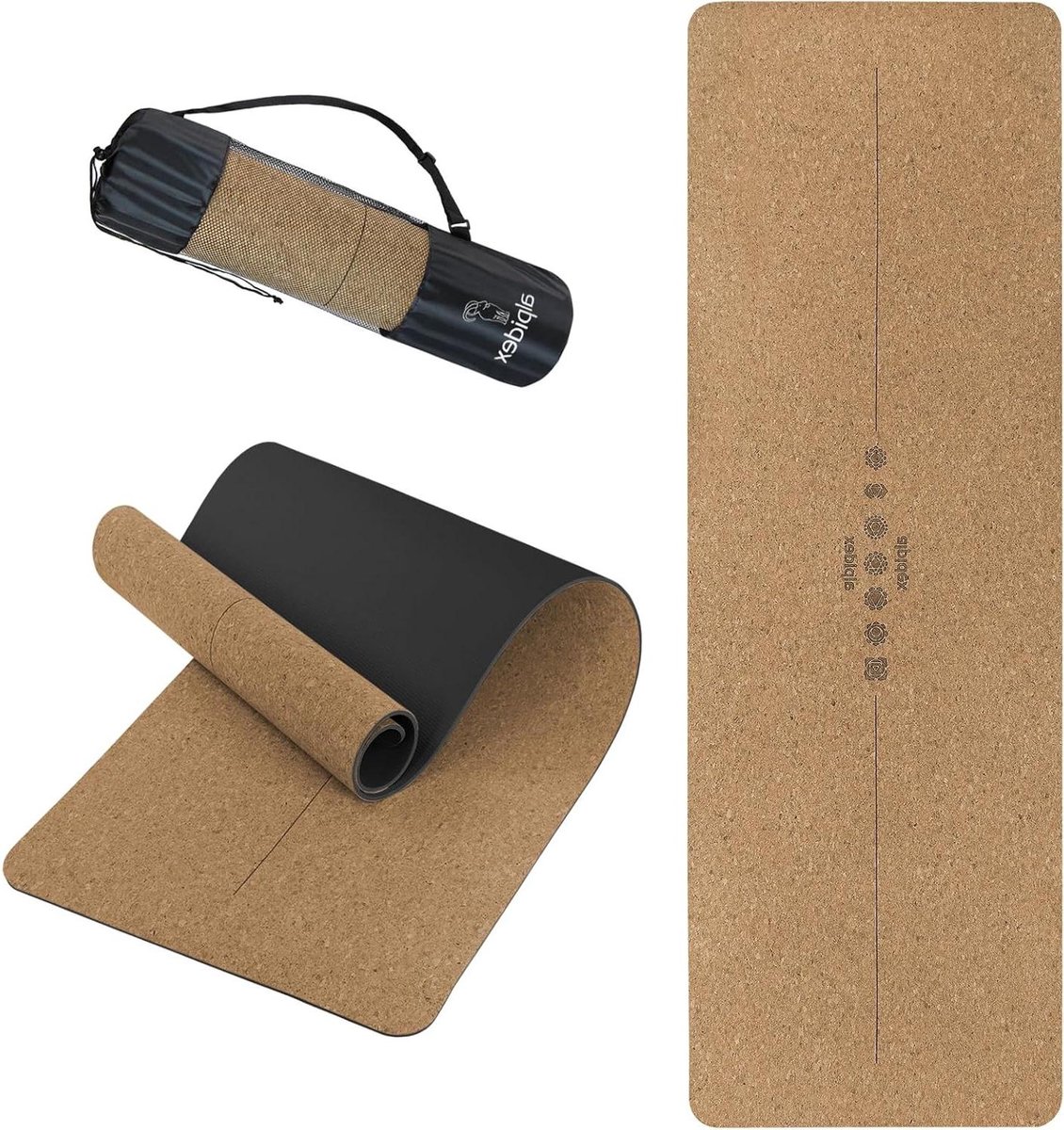 Yogamat Kurk - Fitness Pilates Mat - Thuis Sporten - Antislip Lijnen - 183x61x0.6 cm - Zwart