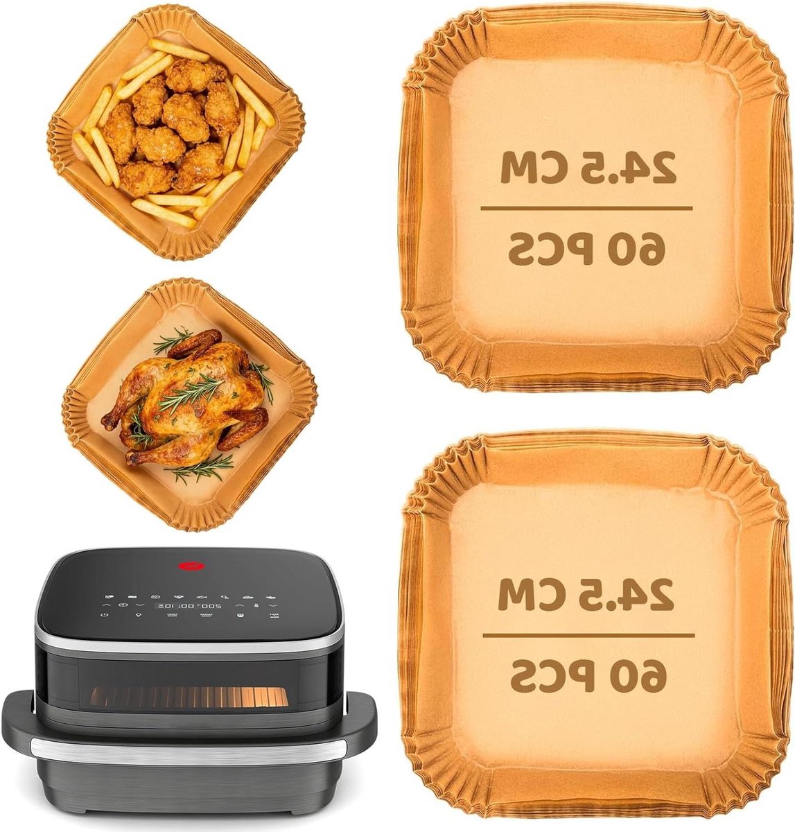 Airfryer Bakpapier - Heteluchtfriteuse Vellen - Schoon Koken - Voorgesneden Vorm - 245 cm 120 stuks - Wit