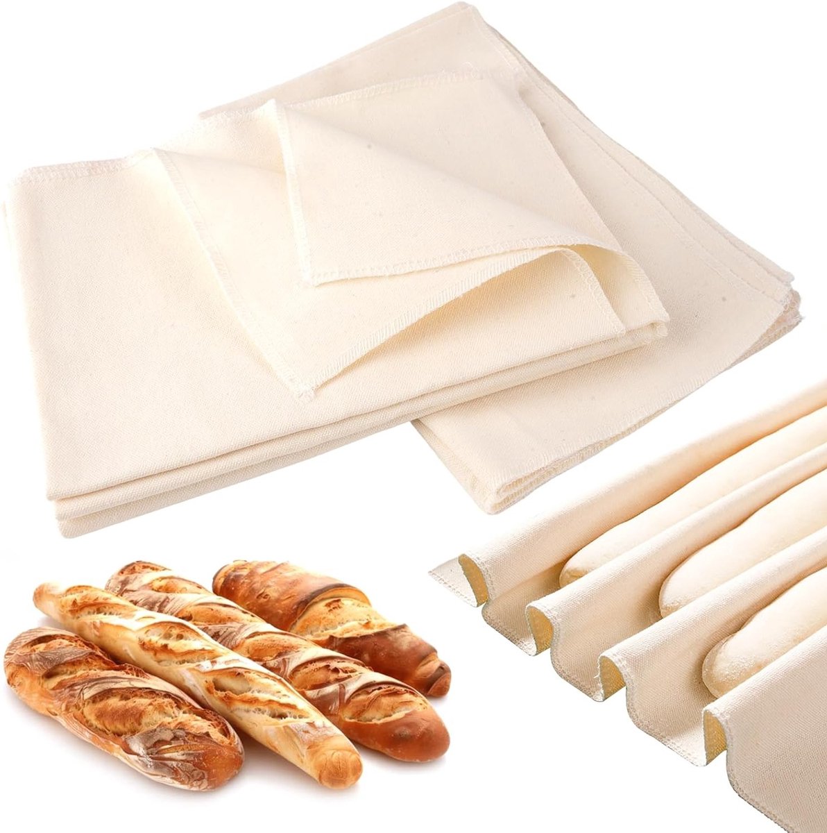Natuurlijke linnen doeken set van 6, 48 x 36 cm, ideaal voor brood, deeg en bakwerk, premium kwaliteit baklinnen