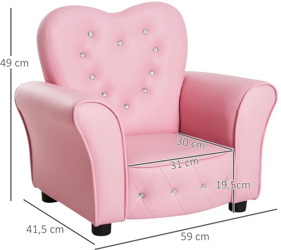 Delightness Kinderfauteuil - Kind - Stoeltje - Bankje - Hart Vormig - Kinderstoel - Kinderbank - Peuters - 59x41,5x49cm - Roze — afbeelding 3