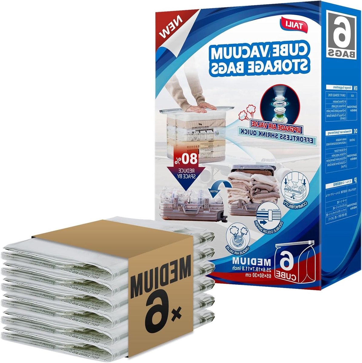 Vacuüm Opbergzakken 6 Pack - Ideaal voor Kussens en Kleding
