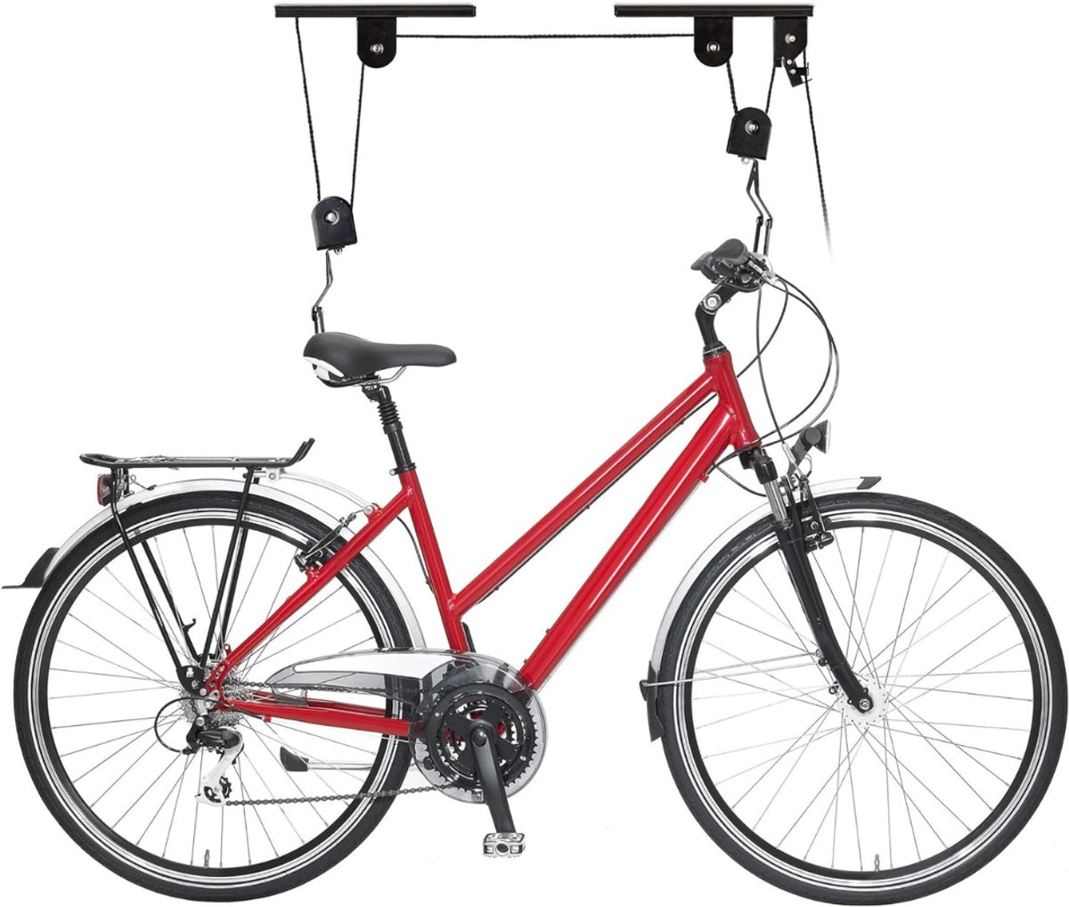YOR® Fietslift Ophangsysteem - Ophangen fiets aan Plafond - Fietstakel - Fietshaak - Dubbele Fietsophangsysteem met Katrol - Zwart - 9cm x 25cm x 138cm