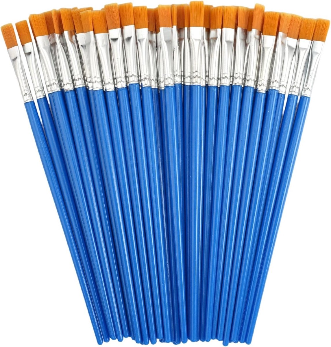 Set van 50 Stuks Platte Penselen - Nylon 8mm Ronde en Platte Kwasten voor Waterverf, Acryl en Olie - Herbruikbare en Duurzame Kwasten voor Beginners en Professionals