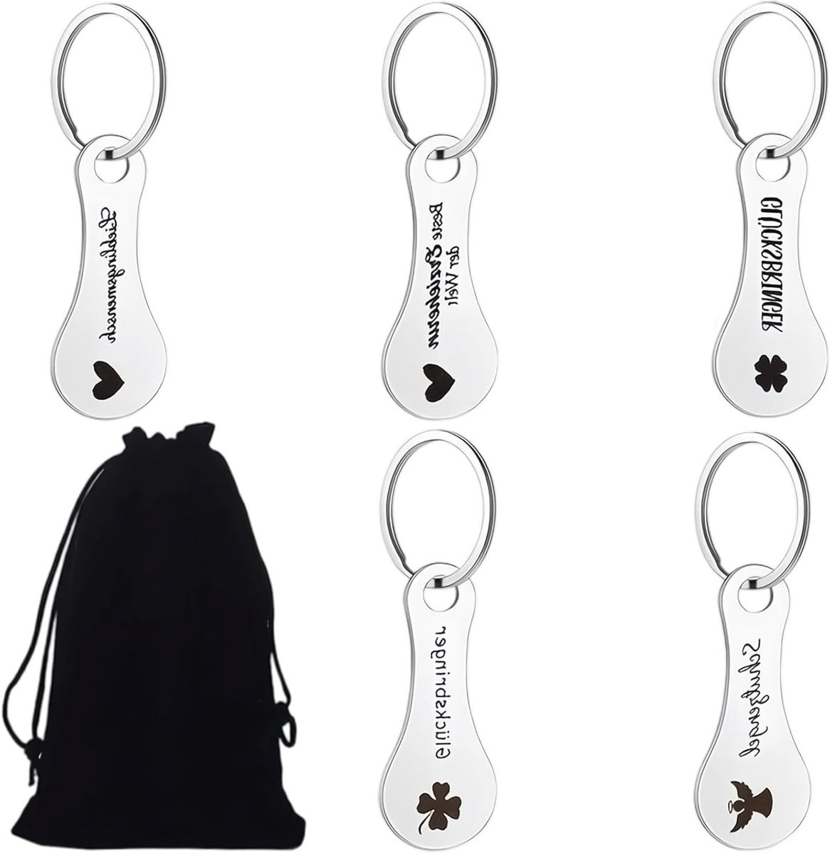 Stalen Winkelwagentje Munt, 2 Stuks, Gepersonaliseerd en Verwijderbaar, Perfect als Valentijnsdag Cadeau, 5.5 x 2.2 cm, Inclusief Pouch, Handig en Duurzaam