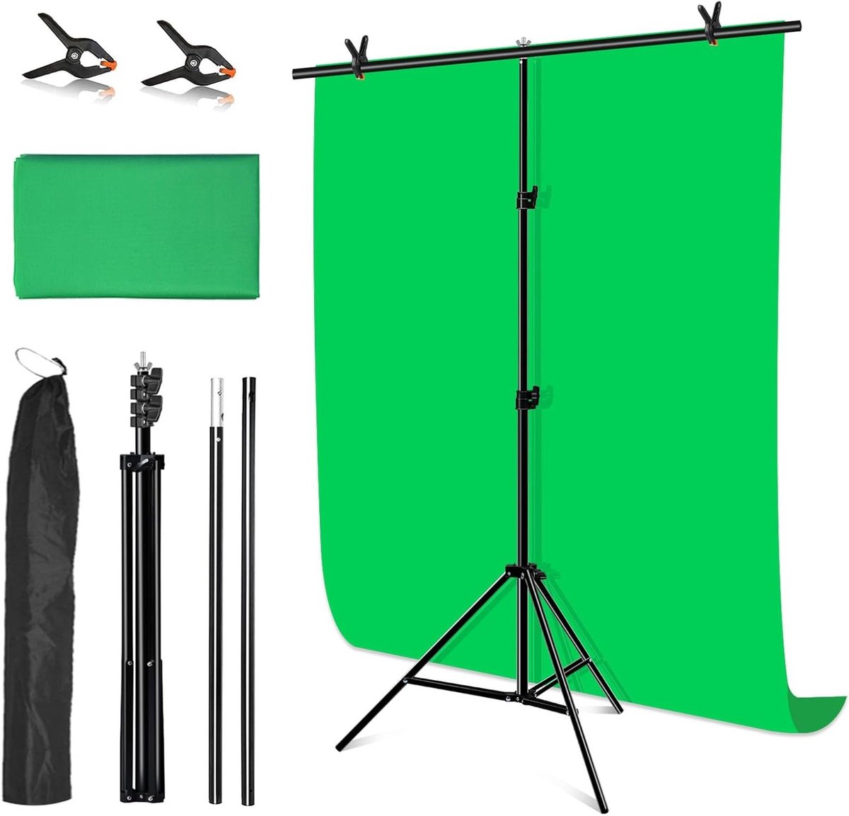 Achtergrond Kit - Green Screen - Streaming Video - Draagbaar Statief - 1 x 2 Meter - Groen