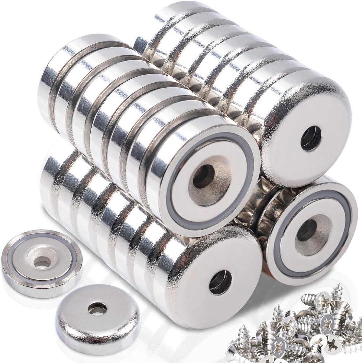 Extra sterke neodymium magneten met gat - 10kg trekkracht, 20mm schroefmagneten, ideaal vo