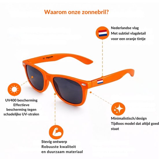 Oranje Zonnebril Nederland - Festival Bril met Nederlandse Vlag - Koningsdag, EK & WK Accessoire — afbeelding 2