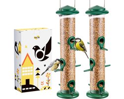 Hanging Voederhuis voor Vogelvoer met 6 Poorten - Geschikt voor Zonnebloempitten, Nigerzaad en Mixen - Duurzaam en Stijlvol Ontwerp 14" - 2 Stuks