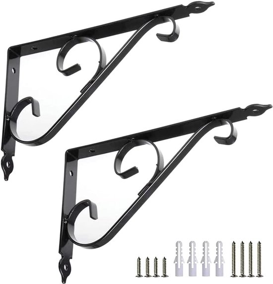 Set van 2 Vintage Driehoekige Planksteunen, Rechte Hoek Plankondersteuning, Decoratieve Wandplank Steunen voor Woonkamer en Keuken met Schroeven — afbeelding 5