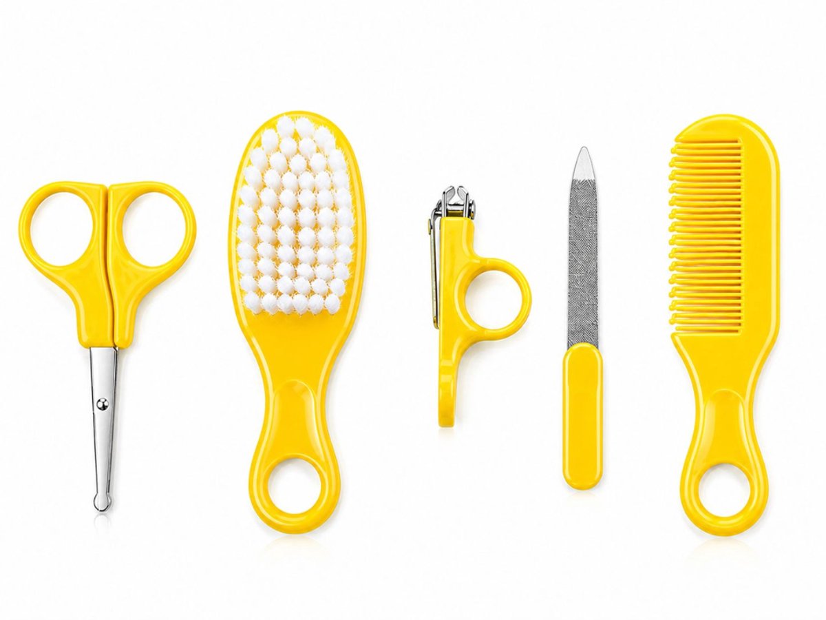 Baby Verzorgingsset 5-delig Geel – Nagelknipper, Schaar, Borstel, Kam & Nagelvijl voor Baby’s