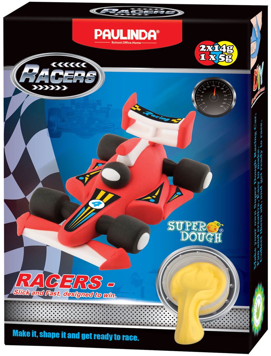 Paulinda Super dough raceauto kleien - 3 kleuren klei
