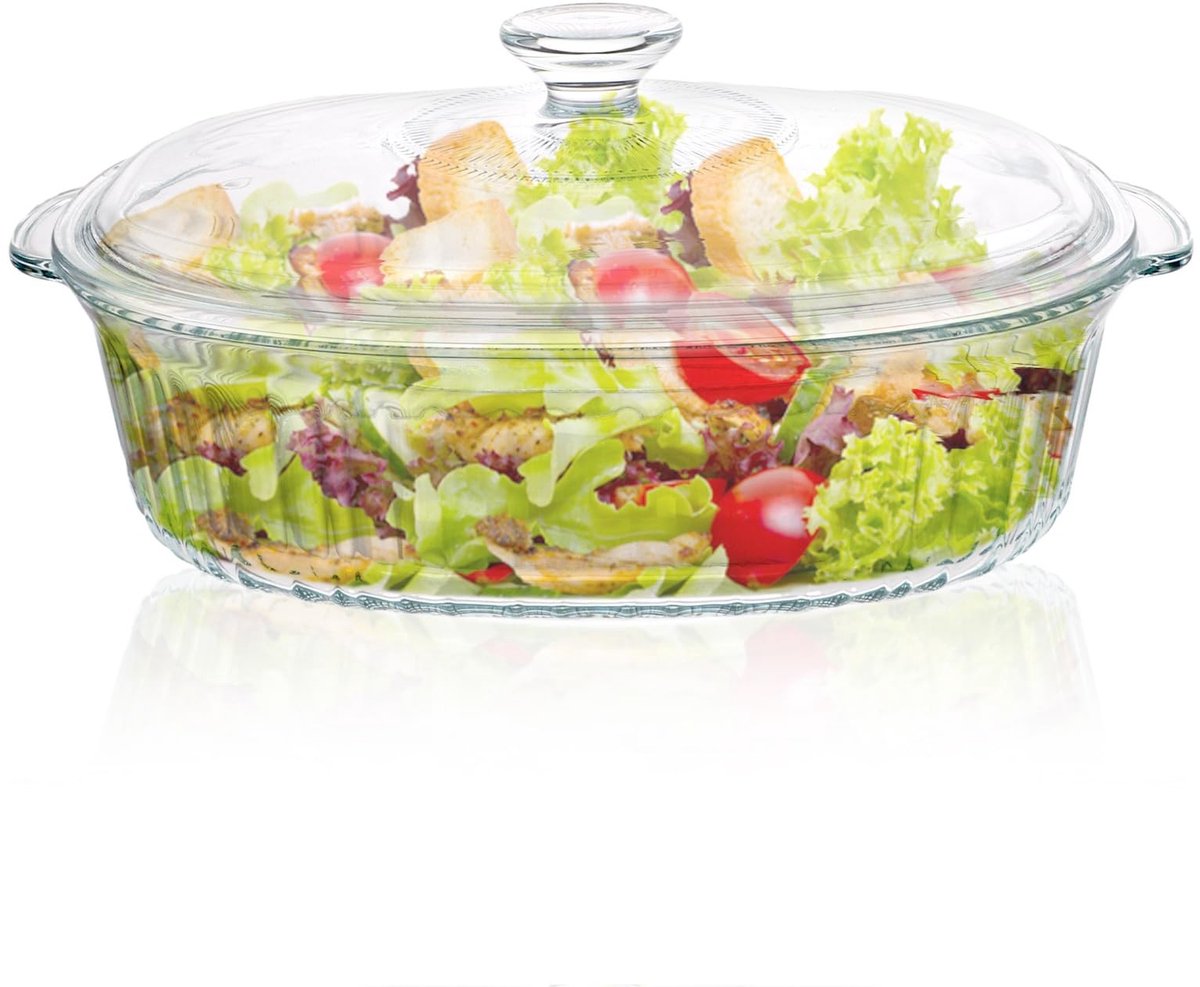 Allecto - Ovenschalen - Glass Casserole Dish met Deksel - 2.8 L - Geschikt voor Magnetron en Oven - Ovalen Vorm - Perfect voor 2 Personen - Duurzaa..